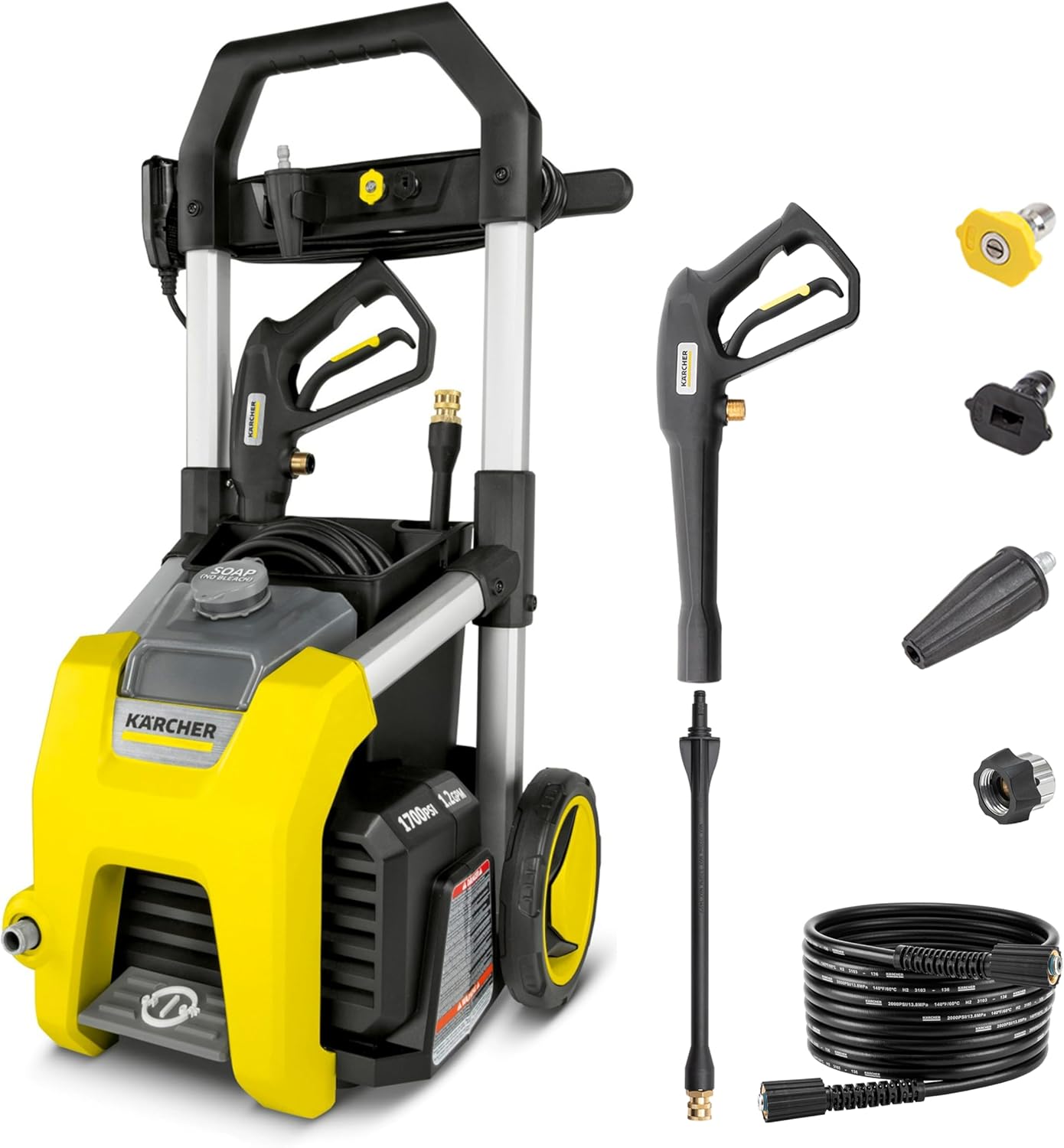 Kärcher Electric Pressure Washer K1700, 2125 PSI Max Pressure, 3 Nozzles, Detergent Tank, 1.46 GPM Max Flow